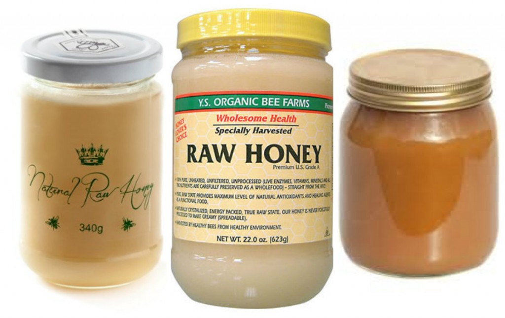 Raw crude honey collage